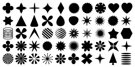 Big vector set different geometric shapes. Trendy abstract minimalist shapes, stars, flows, circles. Modern abstract graphic design elements. Vectorのイラスト素材