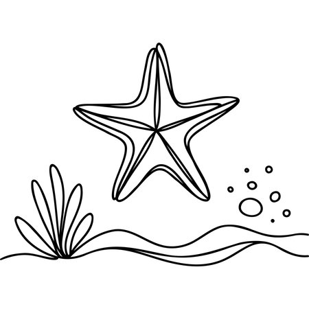Continuous line drawing of starfish. One line of starfish. Marine animal concept continuous line art. Editable outlineのイラスト素材