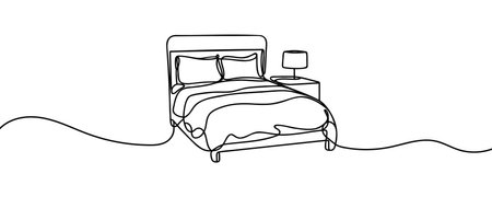 Continuous one line drawing of sofa or bed Living room interior in loft apartmentのイラスト素材