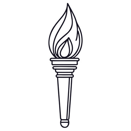 Single continuous line art torch flame fire silhouette. Sport ceremony winner champion victory concept design one sketch outline drawing vector illustration.のイラスト素材