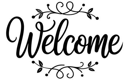 Welcome handwritten lettering isolated on white background. Calligraphy vector design for greeting cards, bannerのイラスト素材