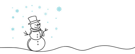 Snowman in a hat. Christmas decoration. Continuous line drawing. Vector illustration.のイラスト素材