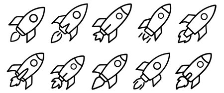 Space ship astronaut rocket outline icon set.のイラスト素材