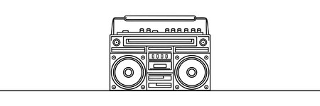 One continuous line drawing of retro old fashioned analog radio tape. Classic vintage audio technology concept. Music player single line draw design vector illustration graphic.のイラスト素材