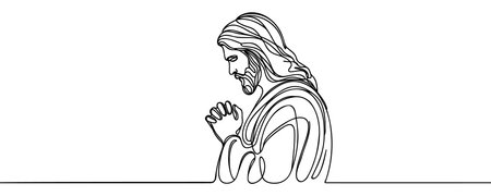 Jesus prays Continuous one line drawing.のイラスト素材
