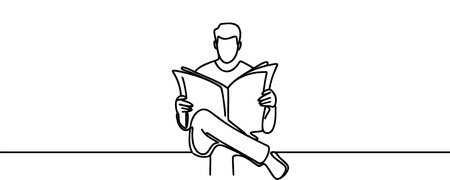 Continuous one line drawing of man to read newspaper, screening out fake news concept, single line artのイラスト素材