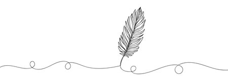 Feather one line drawing. Hand-drawn minimalist illustration, vector.のイラスト素材
