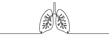 Human lungs one line continuous drawing. Human organ continuous one line illustration. Vector linear illustrationのイラスト素材