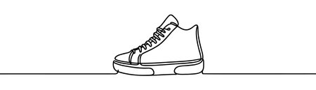 Sneaker shoe. Continuous one line art Concept. Sneakers fashion footwear. Vector illustration isolated. Minimalist design hand drawnのイラスト素材