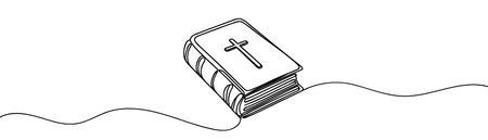 Continuous one line drawing silhouette of Bible. Bible linear icon.. Vector illustration. Line art of the Bible.のイラスト素材