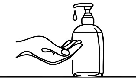 Disinfects hands Continuous one line drawing.のイラスト素材