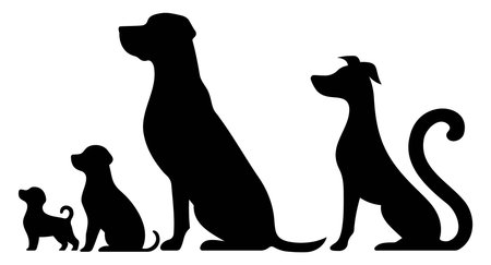 Vector illustration. Silhouettes of black dogs. Set of animal stickers. Large setのイラスト素材