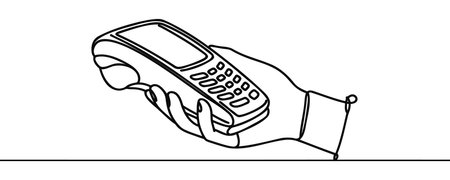 Contactless bank card, credit card in payment terminal machine one line art. Continuous line drawing of bank, money, finance, financial, payment, data, savings, economic, wealth, credit.のイラスト素材