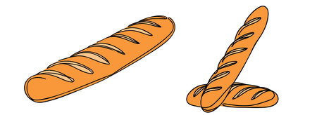 Continuous one line drawing of a bread baguette. Demonstration of baguettes. Bakery dishes. Delicious. National French Bread Day. One line drawing vector illustration.のイラスト素材
