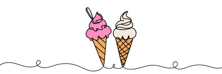 Continuous single line drawing of ice creme line art illustration.のイラスト素材