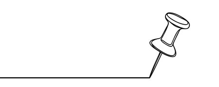Push pin, thumbtack, school supplies one line continuous drawing. Back to school continuous one line illustration. Vector minimalist illustrationのイラスト素材
