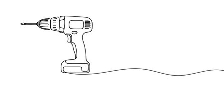 Continuous One-Line Drawing of a Drilling Tool - Minimalist Power Tool Art.のイラスト素材