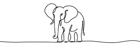 Elephant animal continuous one line drawing vector illustration and world wildlife day single line art design.のイラスト素材