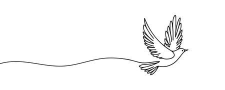 Bird flying with peaceful and freedom conceptual one line drawing continuous.のイラスト素材