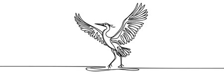 Heron stork single continuous one line out line vector art drawing on white background.のイラスト素材