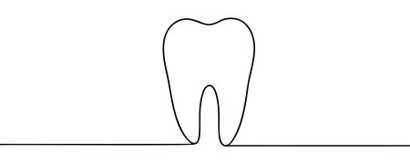 Continuous one line drawing a tooth. The need for dental care. The importance of preventing toothaches. Treated. National Toothache Day. Single line draw design vector illustration.のイラスト素材