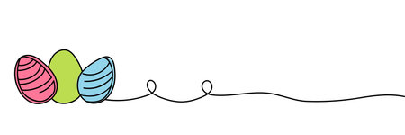 Easter eggs and color spots, one continuous line drawing. Easter illustrationのイラスト素材