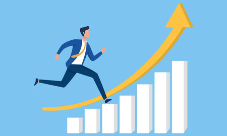 success businessman standing on bar chart. business concept. vector illustrationのイラスト素材