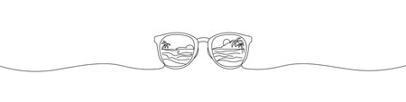Continuous single drawn one line drawing of sunglasses. Summer or travel concept. Hand drawn Editable stroke vector illustrationのイラスト素材