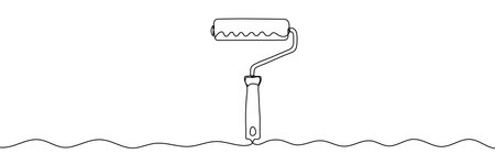 Continuous editable line drawing of paint roller. One line drawing background. Vector illustration. Paint roller icon in one lineのイラスト素材