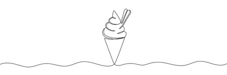 Continuous line drawing of ice cream. Hand drawn Editable strokeのイラスト素材