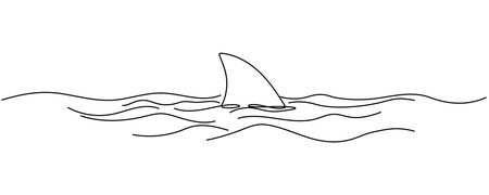 Continuous one line drawing of shark fin. One line drawing of shark fin danger illustration. vector illustration. Editable stroke.のイラスト素材