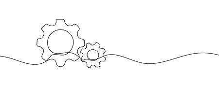 Continuous one line drawing of machine gear. One line drawing illustration of gear wheel. Gear technology concept single line. Editable outline.のイラスト素材