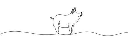 One line continuous pig. Line art pig isolated on white background. Hand drawn vector art. Editable stroke.のイラスト素材