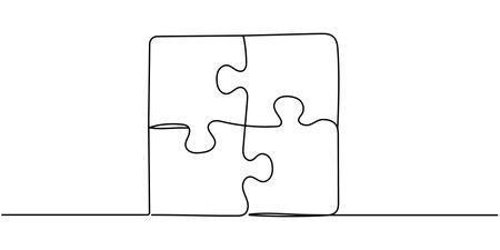 Jigsaw puzzle Continuous one line drawing Editable stroke.のイラスト素材
