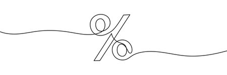 Percent sign math financial symbol. Continuous one line contour drawing minimalistic design. Editable stroke. Vector illustration.のイラスト素材