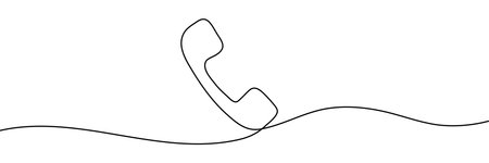 Line drawing handset cell. Single draw phone icon, line art contact us concept, telephone Editable stroke.のイラスト素材