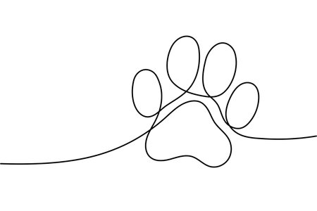 Animal footprint one line background. One continuous line drawing of animal footprint icon. Vector illustration. Animal footprint line icon. Editable stroke.のイラスト素材