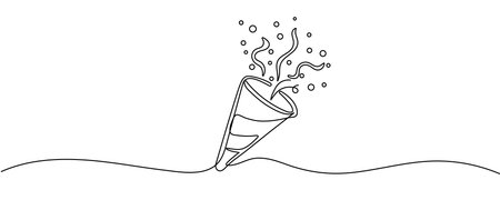 Party popper in continuous line drawing. Celebration-themed illustration, Party popper Editable stroke.のイラスト素材