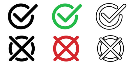 Checkmark cross on white background. Isolated vector sign symbol. Checkmark icon set. Checkmark right symbol tick signのイラスト素材