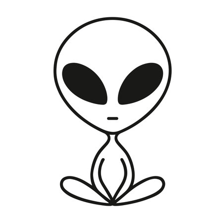 Alien green head isolated on white background vector illustration. Extraterrestrial alien face or head symbol line art vector icon for apps and websitesのイラスト素材