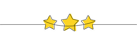 Continuous one line drawing. Three stars customer product rating review icon. Vector illustration Editable stroke.のイラスト素材