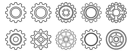 Set gears label and badges line black icon collections. Wheel cogwheel vector. Editable stroke.のイラスト素材