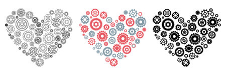 Heart with cogwheels. Mechanical silhouette of human heart. Heart made of gears. Vector illustrationのイラスト素材