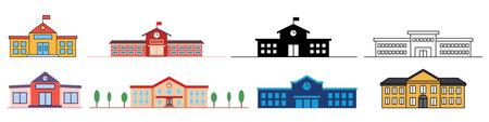 School Building element set. Educational buildings Flat vector illustrationのイラスト素材