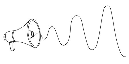 Public horn speaker in One continuous line drawing. Megaphone announce symbol of marketing promotion in simple linear style. Editable stroke.のイラスト素材