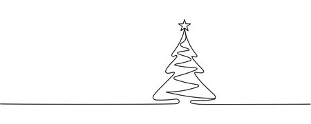 Christmas tree. Continuous one line drawing. Vector illustration Editable stroke.のイラスト素材