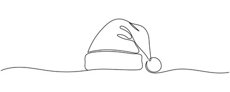 Christmas Santa Claus hat one line drawing on a white background. Vector illustration. Editable stroke.のイラスト素材