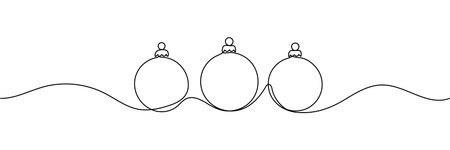Continuous line drawing of Christmas balls decoration. One line art concept of pine tree decoration for merry Christmas and happy new year greeting card. Editable stroke.のイラスト素材