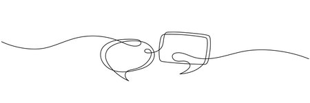 Continuous one line drawing of speech bubble, Black and white graphics vector minimalist linear illustration made of single line Editable stroke.のイラスト素材