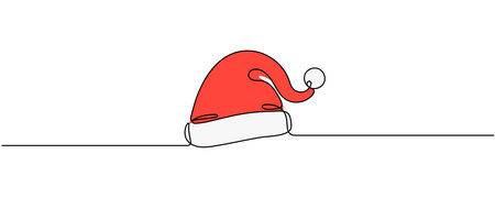 Christmas Santa hat one line drawing on a white background. Vector illustration. Editable stroke.のイラスト素材